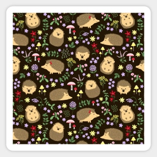 Hedgehogs amid woodland plants and flowers Sticker